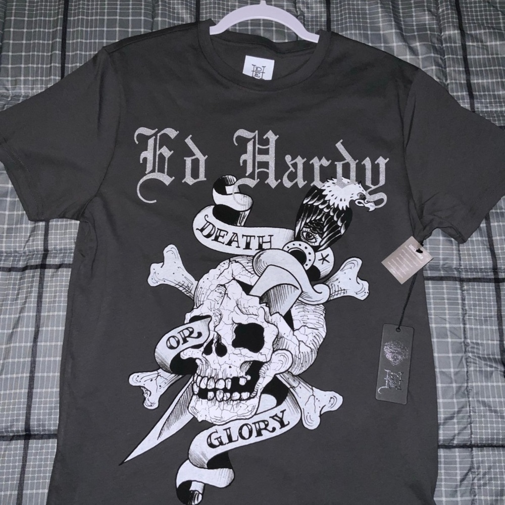 Ed Hardy grey “death or glory” t shirt